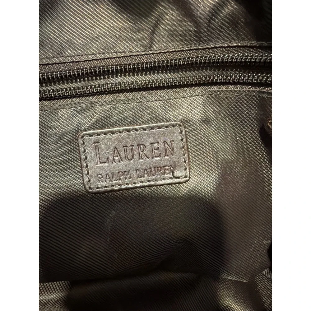 Ralph Lauren Herringbone Plaid Suede Tote Bag Large Brown Leather Handles Laptop